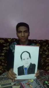 طالب بشبرا يرسم صورة للسيسى وأسرته تشكر الرئيس