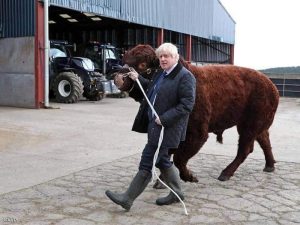 بوريس جونسون في زيارة لإحدى المزارع في أسكتلندا.