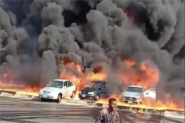 إندلاع حريق هائل بخط المازوت بطريق مصر الإسماعيلية الصحراوي