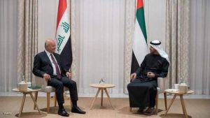 ولي عهد أبوظبي يستقبل الرئيس العراقي.ويؤكد على العمق العربي للعراق