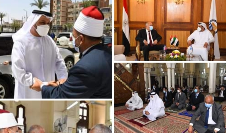 محافظ قنا والسفير الإماراتي يؤديان صلاة الجمعة بمسجد القنائي ويبحثان تعزيز التعاون بين البلدين