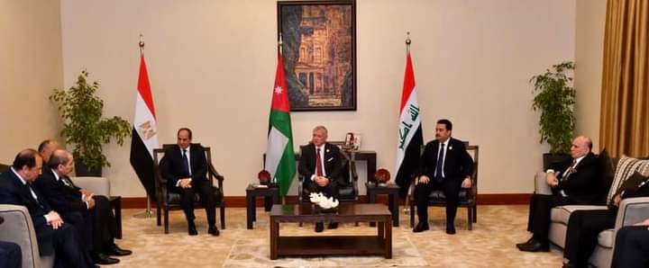 السيد الرئيس عبد الفتاح السيسي يشارك  في قمة ثلاثية بين مصر والأردن والعراق،